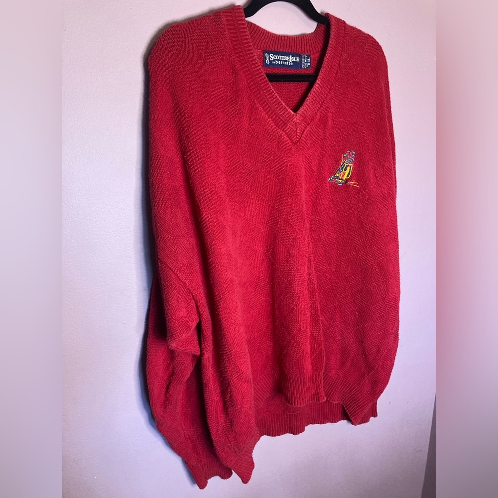 Scottish isle by bernette Men's Red Sweater Gold club Embroidered XXL - Picture 2 of 5